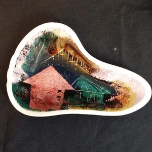 Vtg Sascha Brastoff MCM Ashtray Signed Porcelain Boomerang Houses-AS IS-CHIPS - Picture 1 of 12