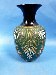 Vase corset vintage Langley Mills Studio Art poterie vert/blanc/or émaillé