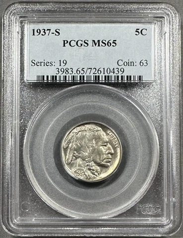 1937-S Buffalo Nickel 5c - PCGS MS65 Cover