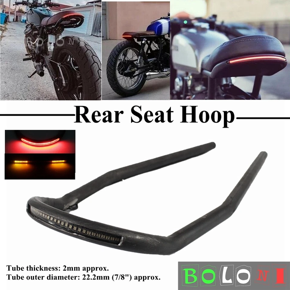 Aro de bucle de asiento trasero de motocicleta con marco de tubo de 7/8" con luz de freno LED para café racer Foto 1 de 4