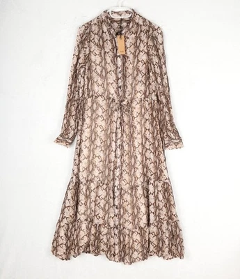 HUSH Button Down Dress Womens UK 14 Jacquetta Midi Snake Print Tie Waist Tiered - Image 1 of 4