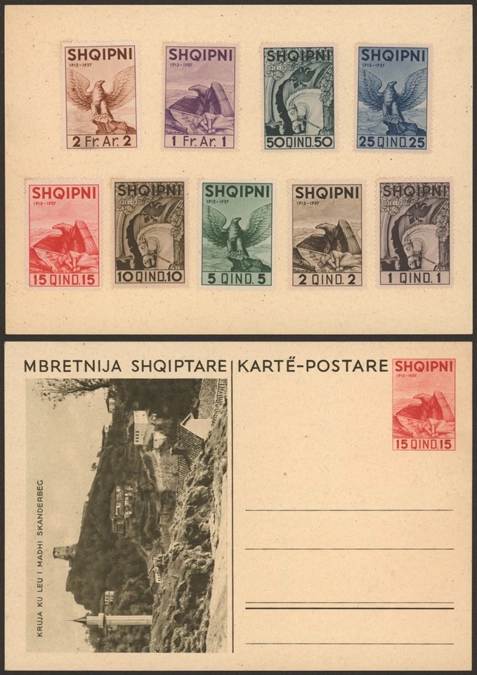 Albania 1937 - Illustrated Stationery + Stamps Back Side  - Image 1 of 1