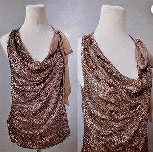 Ann Taylor BLING Top Bluse Metallic Bronze/Gold Kupfer Pailletten Medium M 8-12 - Bild 1 von 7