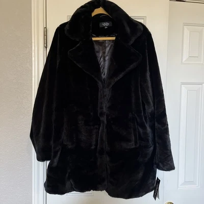 Abrigo Coffee Shop New York para mujer negro súper suave de piel sintética talla XL Foto 1 de 4