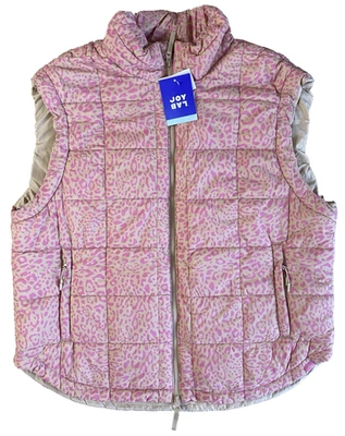 JoyLab XL X-Large Pink Leopard Print Zipper Quilted Puffer Vest Lightweight - Image 1 of 4