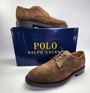 Polo Ralph Lauren Asher Derby Brown Suede Dress Shoes Size 8.5 D Lace Up Leather - Picture 1 of 15