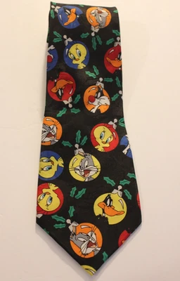 Винтажный мужской галстук 1996 Looney Tunes Tweety Sylester Daffy Bugs праздник Рождество - Изображение 1 из 4