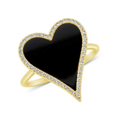 Ónice Negro Diamante Anillo Corazón 14K Oro Amarillo Mujer de Cóctel Natural 7 - Imagen 1 de 3