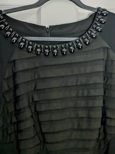 Adrianna Papell LBD Beaded Neck 3/4 Sheer Sleeve Zip Size 12W - Picture 1 of 17