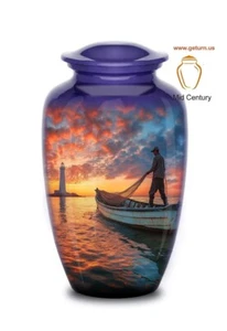 Human URN Fisherman Fishing Cremation for Adult Ashes Lighthouse Urn. Blue - Picture 1 of 5