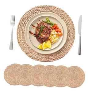 Round Woven Placemats 13.5'' Boho Rattan Chargers for Dinner Plates, Set of 6 - Picture 1 of 8