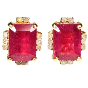 925 STERLING SILVER STUD EARRING PIGEON BLOOD RED RUBY 8X6 MM. GEMSTONE AFRICA - Picture 1 of 6