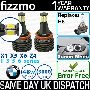 Fizzmo Blanc H8 Led BMW Angel Eye Ampoule 5 E61 M5 6 E63 E64 M6 X1 E84 X5 E70 Z4 - Foto 1 di 1