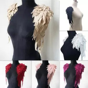 1 Pair 3D Embroidery Angel Wings Applique Sewing Flower Collar Patch For Wedding - Picture 1 of 32