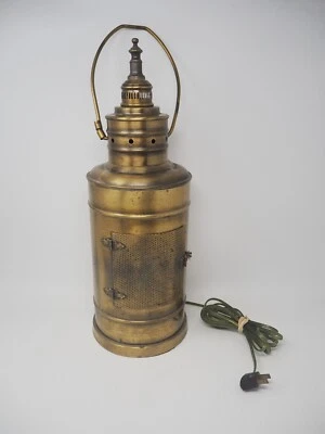 Vintage Brass Standing Nautical Distress Lamp Hanging Industrial MCM Works 19" - Image 1 of 4