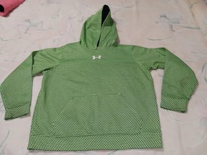 UNDER ARMOUR Green Navy Dot Long Sleeve Hoodie Size YLG Pullover Front Pocket - Picture 1 of 13