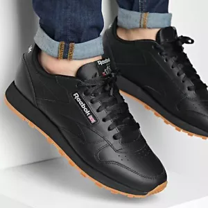 Reebok Classic Leather Black Gum Men Shoes Sneakers Sizes  7.5 - 13 - Picture 1 of 8