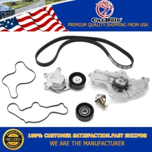 Water Pump Serpentine Belt Tensioner Pulley Thermostat for Ford Lincoln 3.5/3.7L - Picture 1 of 20