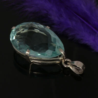 Aquamarine 925 Silver Pear Shape Pendant 87 Carat Hydrothermal Statement Piece - Image 1 of 4