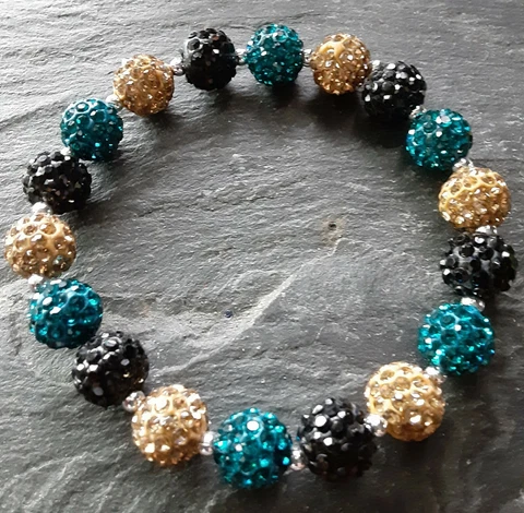Jacksonville Jaguars-Bling- Crystal-Rhinestone-Teal/Black/Gold-Bracelet Cover