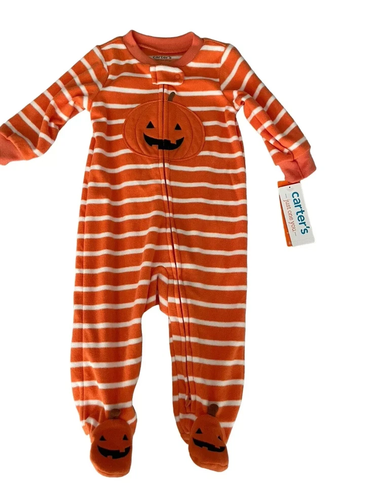 Carter's Halloween Baby Pumpkin Striped Footed Fleece Pajama 6 Months