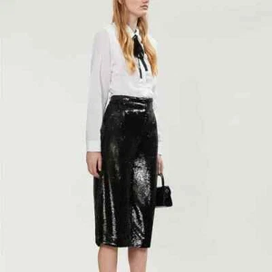 Maje womens Sequin Gaucho Culotte Pants 2 4 US 36 EU Black Side Zip 19" ins $375 - Picture 1 of 11