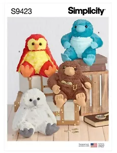 SIMPLICITY 9423 8.5" STUFFED ANIMALS Sewing Pattern EASY TO SEW Platypus & Owls - Picture 1 of 4