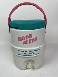 Vtg Igloo Barrel of fun White Teal & Pink 2 gallon Jug Cooler Houston Texas 80’s - Picture 1 of 8