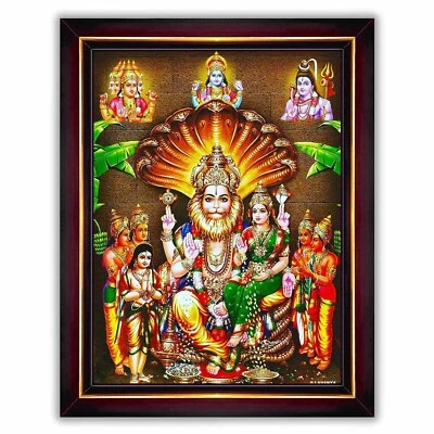 Lakshmi Narasimha Swamy Lord Narsingh Wand Malerei Gerahmt Heim Dekor - Bild 1 von 2