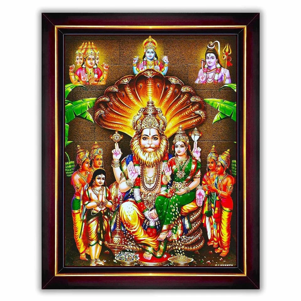Lakshmi Narasimha Swamy Lord Narsingh Wand Malerei Gerahmt Heim Dekor - Bild 1 von 2