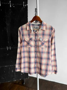 SuperDry Womens Lightweight Long Sleeve Plaid Button Shirt Pockets Logo Size - M - Picture 1 of 7