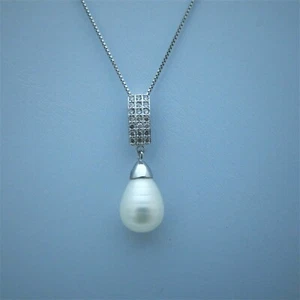 Anhänger mit Muschelkernperle Perlmutt Weiß Tropfen 12x16mm Barock Stil Zirkonia - Bild 1 von 8