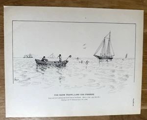 Dory Crew Setting Cod Trawls Grand Bank Newfoundland 1887 Original Antique Print - Picture 1 of 9