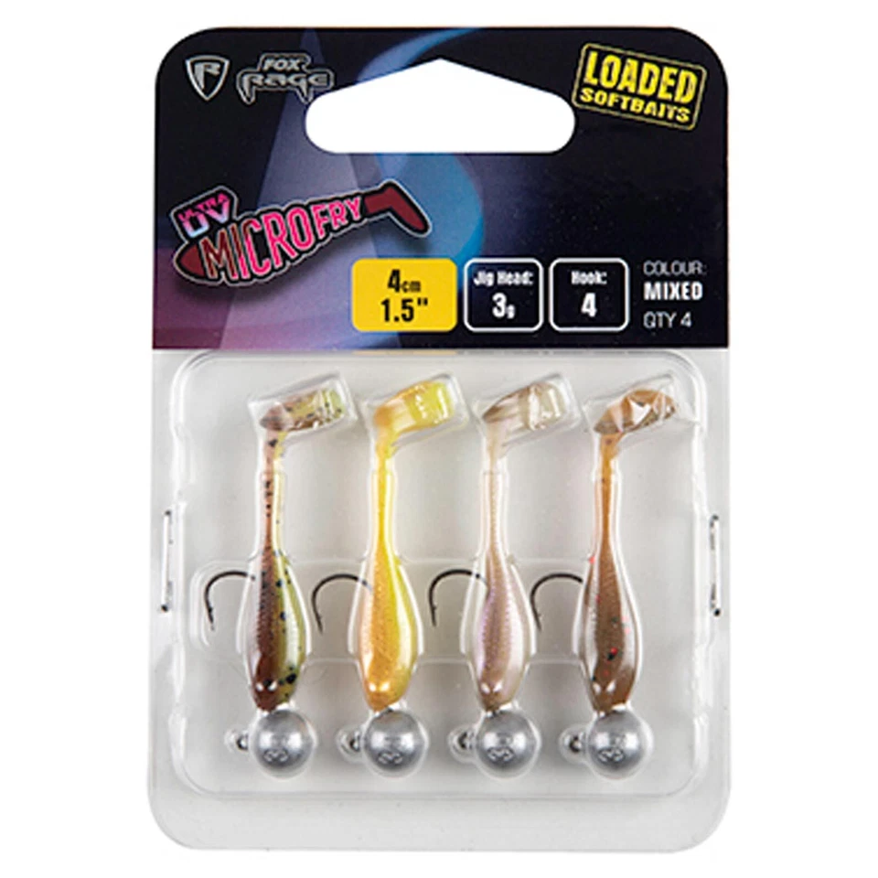 Fox Rage Micro Fry 4cm Loaded UV Mixed Colour Pack X4 Gummifisch Set - Bild 1 von 1
