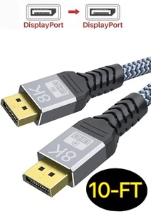 UHD 8K DisplayPort Cable 10FT 8K@60hz, 4K@144hz32.4Gbps, HDR, HBR3 DP to DP Cord - Picture 1 of 7