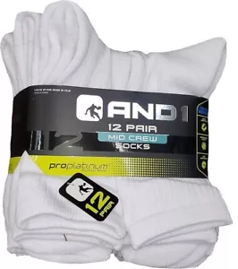 MID CREW AND1 Blanco 12 Pares ProPlatinum Mid Crew Calcetines Arco Compresión - Imagen 1 de 5