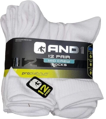 MID CREW AND1 Blanco 12 Pares ProPlatinum Mid Crew Calcetines Arco Compresión  Foto 1 de 4