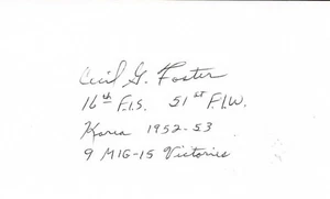 Carta indice firmata Cecil Foster asso della guerra di Corea (D) O&E - Foto 1 di 1