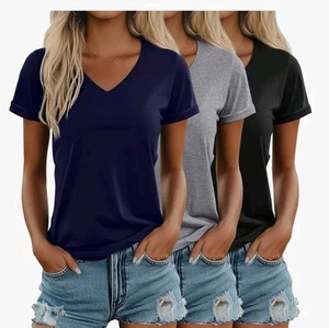 Ficerd 3er Pack T-Shirts V-Ausschnitt Baumwolle Kurzarm Loose Fit Medium - Bild 1 von 6