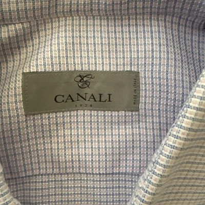 Camisa de vestir Canali 1934 para hombre talla 42/16,5 rosa azul cuadros etiqueta plateada Italia Foto 1 de 4