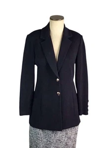 Blazer ST. JOHN BASICS Negro Santana Tejido Manga Larga Botones Dorados, Talla 4, Usado en Excelente Condición - Imagen 1 de 3