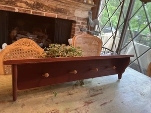 Wall Hanging Shelf Barn Red Solid Wood w/ 4 Pegs Entryway Coats Towels EUC - Picture 1 of 7