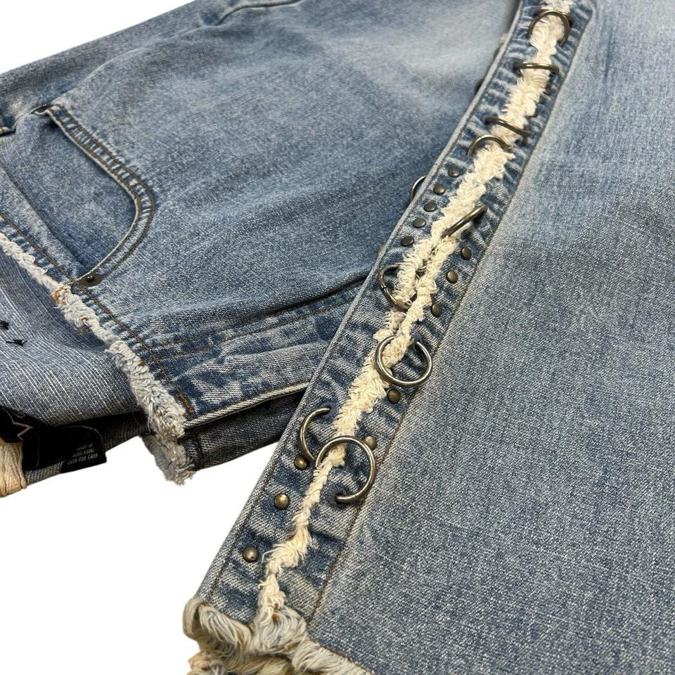 Jeans clubwear perfurado cravejado grunge anos 90 Y2K 42 polegadas cintura feminino 20 - Imagem 1 de 4