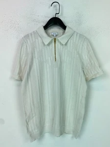 Reiss Cream Textured Knit Polo Zip Collar Short Sleeve Top S - Picture 1 of 7
