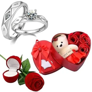 Beautiful Couple Heart Box With Teddy And Rings For Women Girls - Picture 1 of 5