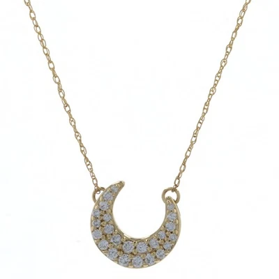 Yellow Gold Diamond Crescent Moon Necklace 16 1/4" - 10k Round .25ctw Celestial - Image 1 of 4