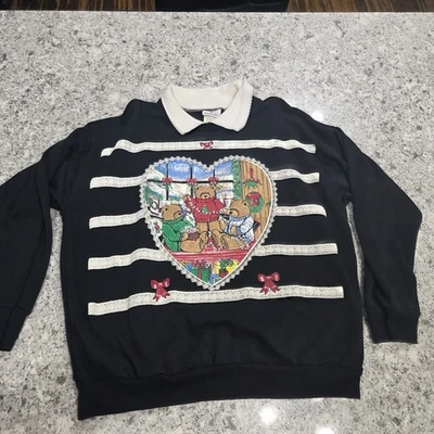 Vintage Nutcracker Christmas Sweatshirt Womens Medium Black Sweater Bears  - Image 1 of 4