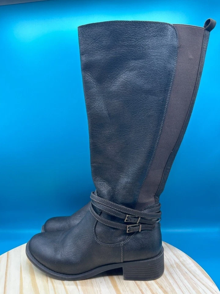 White Mountain Knee High Riding Boot Women's Sz 8.5W Brown Leather Side Zip - Image 1 of 4