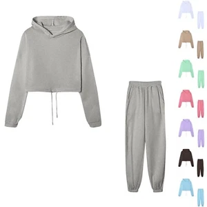 Women's Sports Fashion Solid Color Hoodie Casual Two-piece Set - Picture 1 of 36