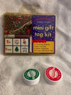 Vtg 1995 Inkadinkado Holiday Mini Gift Tag Kit--Tree Tags Rubber Stamp Kit New - Image 1 of 4